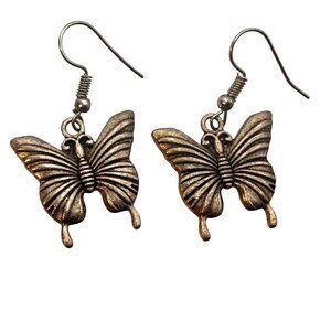 Vintage Silver Tone Butterfly Dangle Earrings | Boho Nature Insect Drop Earrings